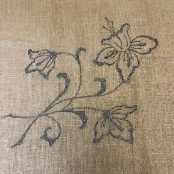 Vintage Handmade Embroidered Linen Tablecloth Peach Gray Floral Square 33” Used - Picture 5 of 13